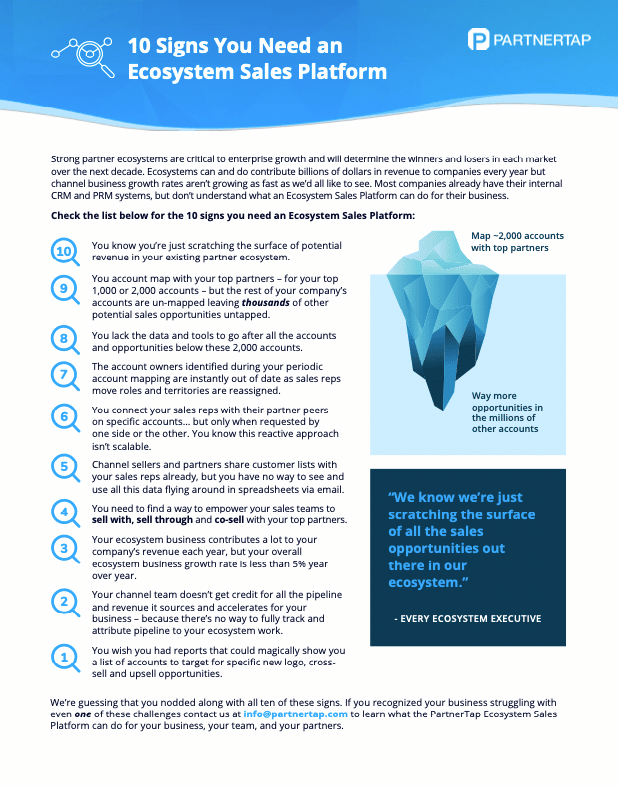 You need an Ecosystem Sales Platform one Sheeter