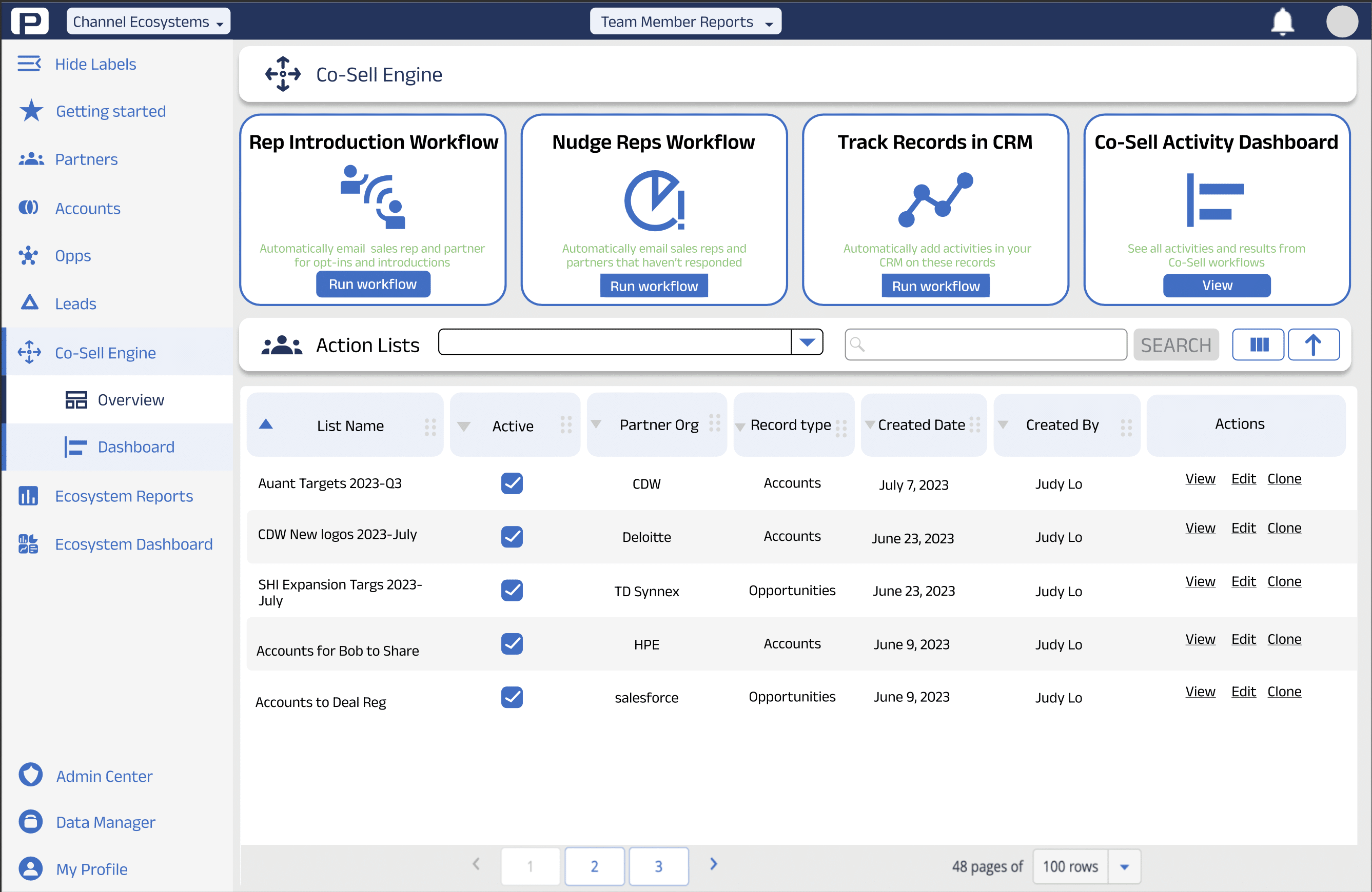 Sales team product screenshot