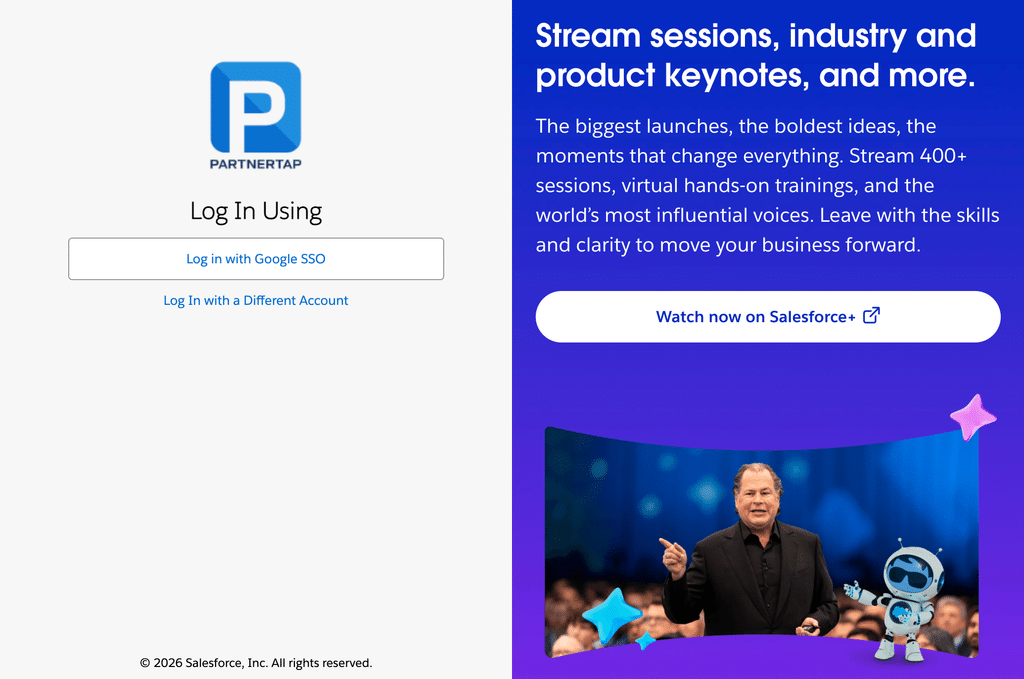 PartnerTap Salesforce SSO login redirect screen