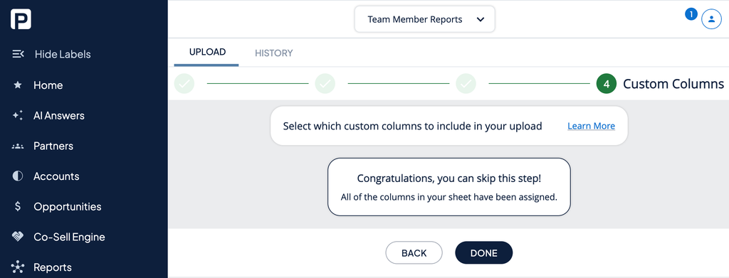 PartnerTap Add Opportunities step 4 custom column selection