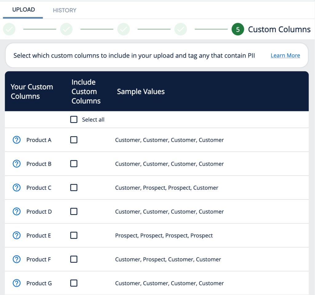 PartnerTap Add Accounts step 5 custom column selection